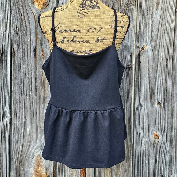 Peplum Tank Top Ann Taylor Size L Black Stretch Square Neck Sleeveless Shirt NWT - Picture 3 of 8